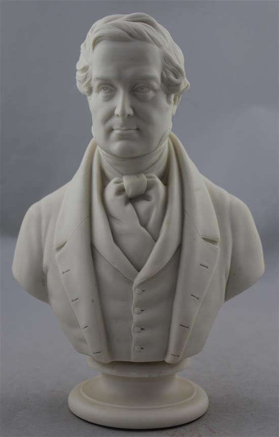 A Copeland Parian bust of Sir Robert Peel, after James Westmacott, c.1850, 26.5cm.